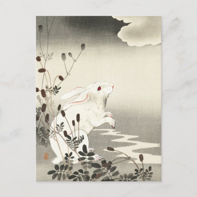 Postal Conejo en pintura Luna Llena de Ohara Koson (Anverso)