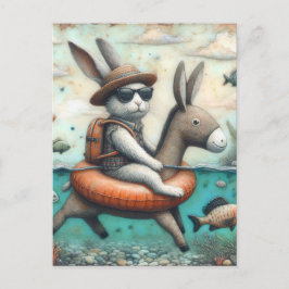 Postal Conejo en un burro flotando arte digital