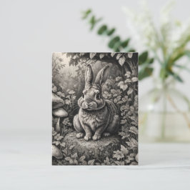 Postal Conejo en un jardín de setas