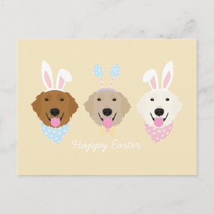 Postal Conejo Feliz de Pascua Retriever Dorado
