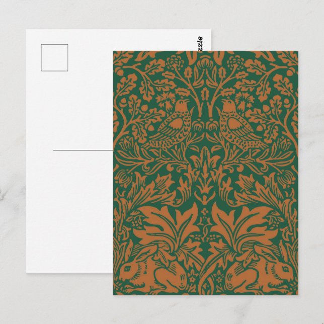 Postal Conejo Hermano William Morris Ámbar Patrón Negro (Anverso / Reverso)
