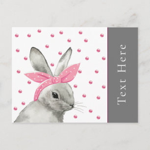 Postal Conejo lindo con arco rosado personalizado