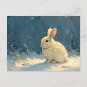 Postal Conejo lindo durante pintura de aceite de invierno