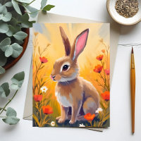 Conejo Marrón Pintura Floral de Campo Animal