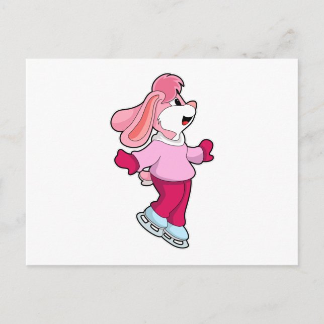 Postal Conejo patinando sobre hielo con patines de hielo (Anverso)