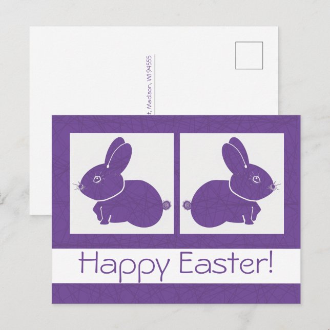 Postal Conejo Purple Happy Easter (Anverso / Reverso)