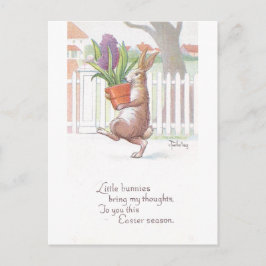 Postal Conejo que lleva Hiacintos Morados Potados