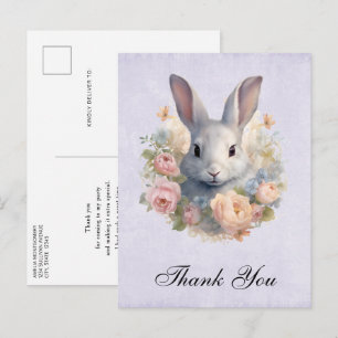 Postal Conejo rodeado de flores pastel Cute Gracias