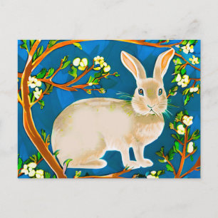 Postal Conejo salvaje y ramas florecidas