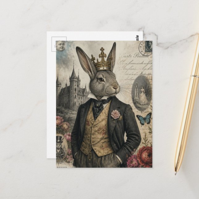 Postal Conejo Vintage con Corona (Anverso/Reverso In Situ)