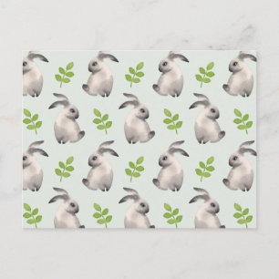 Postal Conejos acuarelas y hierba