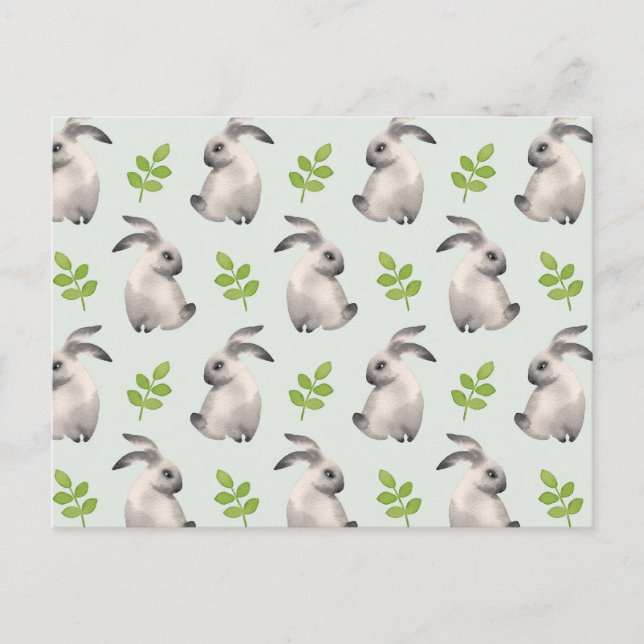 Postal Conejos acuarelas y hierba (Anverso)