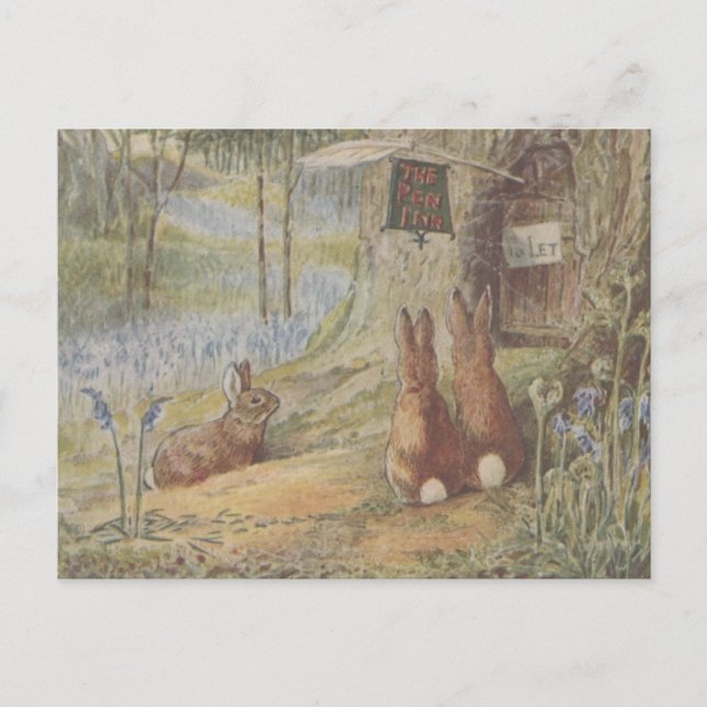 Postal Conejos de conejito de Pascua cutáneo retro (Anverso)