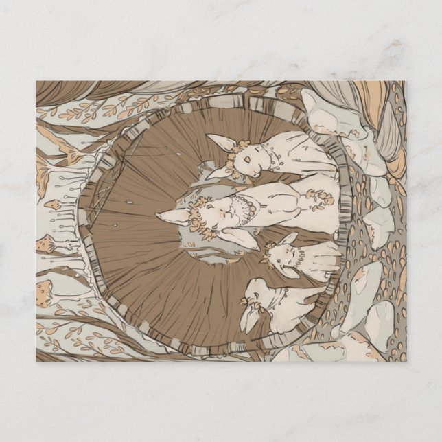 Postal Conejos de conejito retro vintage (Anverso)