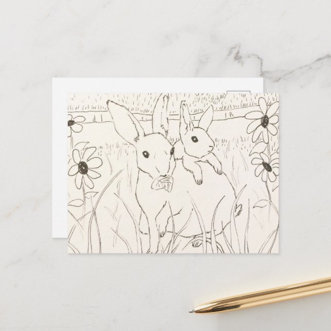 Postal Conejos de conejo de conejitos de bebé (Anverso/Reverso In Situ)