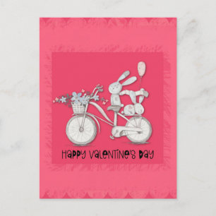 Postal Conejos de conejo El día de San Valentín en bicicl