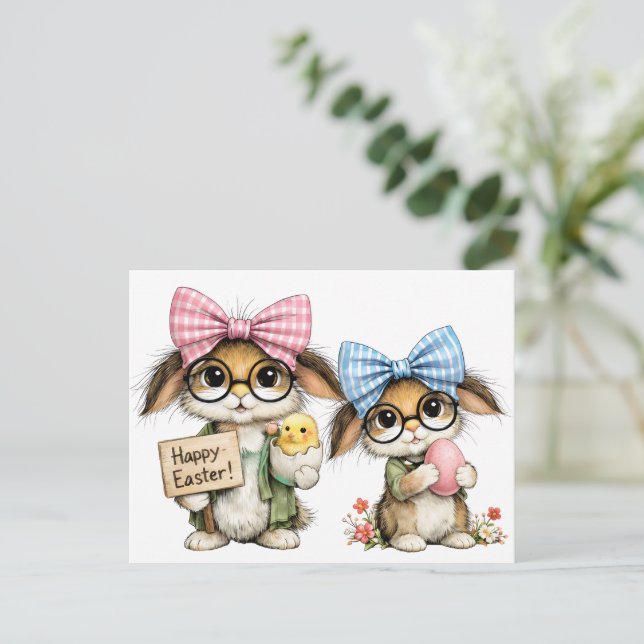 Postal Conejos de Pascua caprichosos  (Anverso de pie)