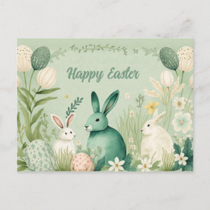 Postal Conejos de Pascua en un jardín de primavera de men
