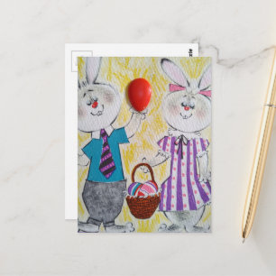 Postal Conejos de Pascua Retro