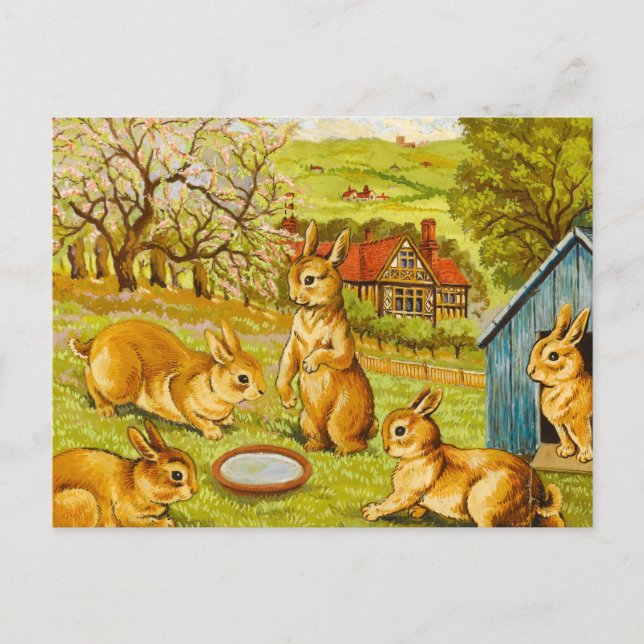 Postal Conejos en primavera de Louis Wain (Anverso)