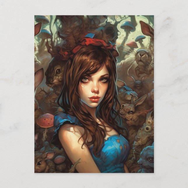 Postal Conejos extraños y Alicia (Anverso)