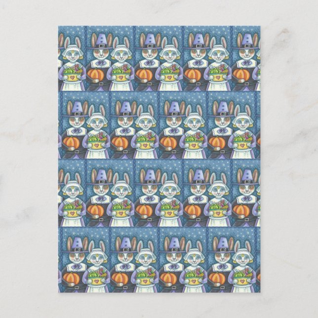 POSTAL CONEJOS PILGRIMOS, LIEBRES DE ACCIÓN DE GRACIAS PR (Anverso)