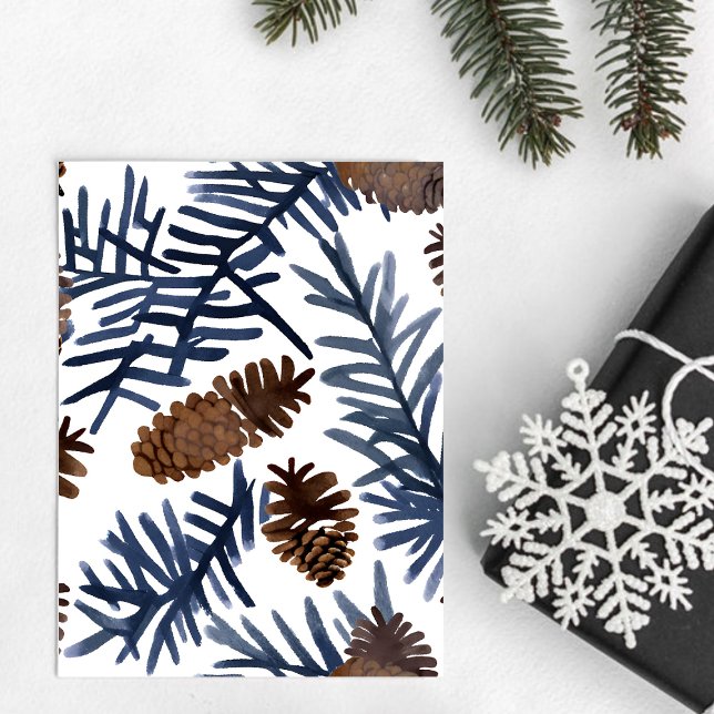 Postal Cones de pino y ramas | Pintura de invierno acuare (Subido por el creador)