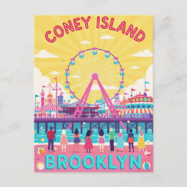 Postal Coney Island Brooklyn Retro Poster