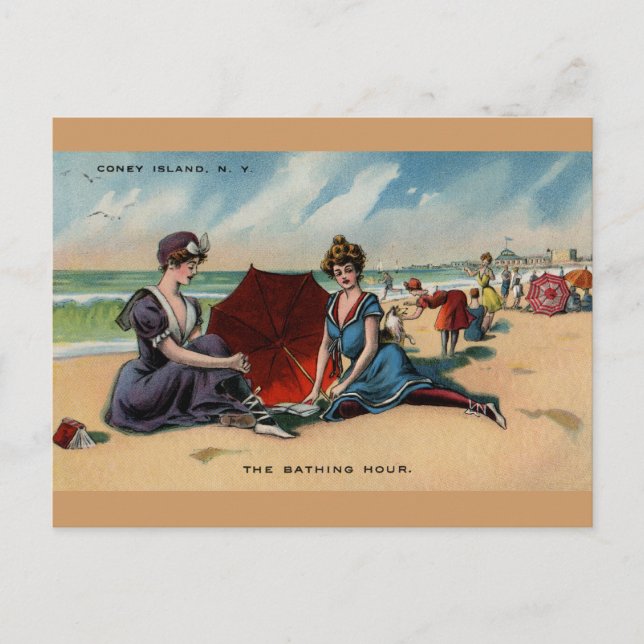 Postal Coney Island NY 1909 Beach Scene (Anverso)