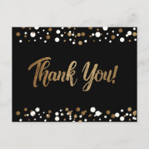 Confeti blanco dorado sobre negro Gracias