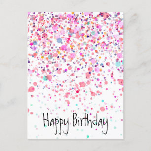 Postal Confeti Colorido Feliz Cumpleaños Rosa