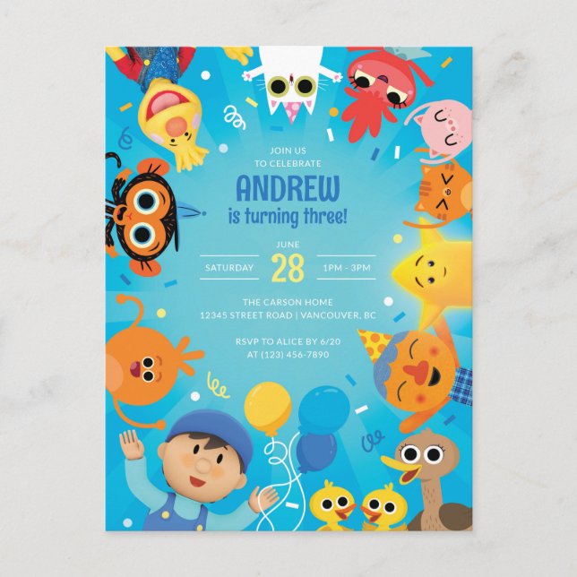 Postal Confeti de Cumpleaños con Personajes Super Simples (Anverso)
