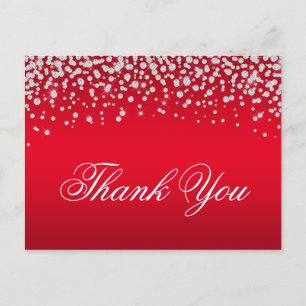 Postal Confeti de Diamante Brillante Rojo Ombre Gracias
