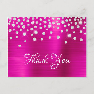 Postal Confeti de Diamante Plateado de Foil de Satén Rosa