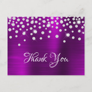 Postal Confeti de Diamante Plateado Purpura Magenta de Se