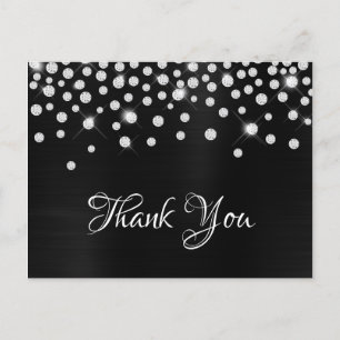 Postal Confeti de Diamante Plateado sobre Satén Negro Gra