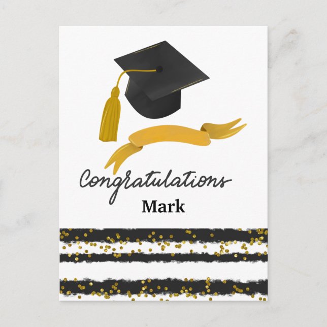 Postal Confeti de graduación negro dorado  (Anverso)