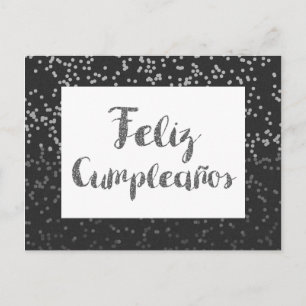 Postal Confeti de plata y Feliz Cumpleaños con brillo