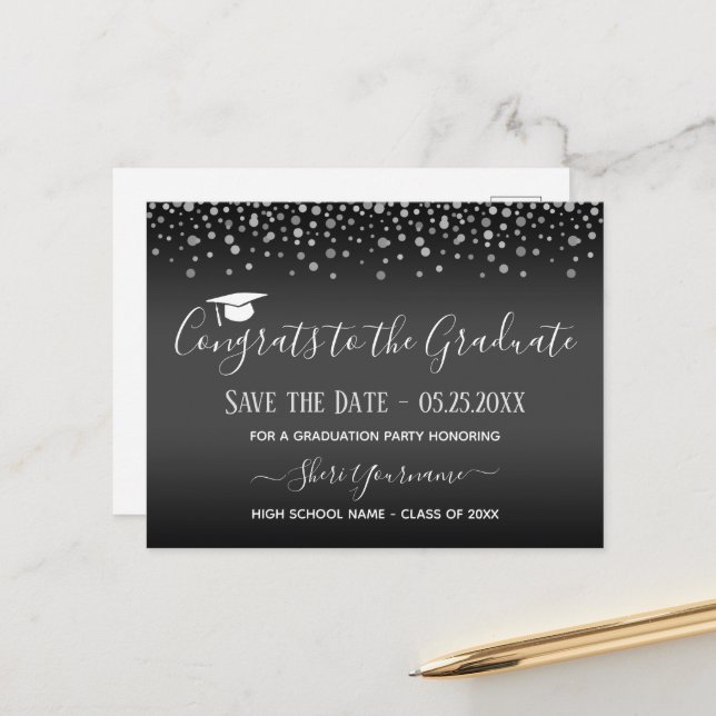 Postal Confetti Graduation Party Save the Date Invitation (Anverso/Reverso In Situ)