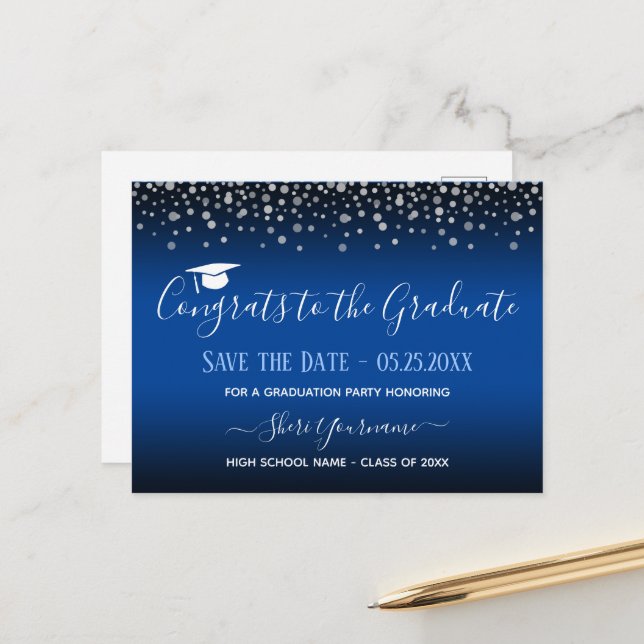 Postal Confetti Graduation Party Save the Date Invitation (Anverso/Reverso In Situ)