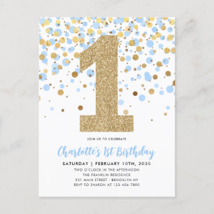Postal Confetti Purpurina Cute Dusty Blue Gold Primer cum