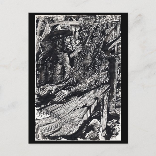 Postal "¡Confiesa!" dibujo de tinta de la India, (Anverso)