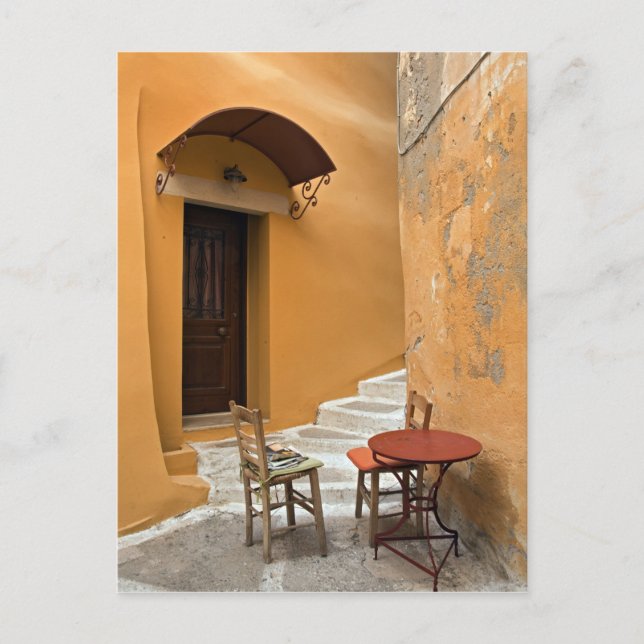Postal Configuración de mesa en la acera, Chania, Creta,  (Anverso)