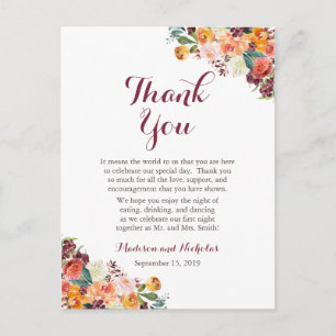 Postal Configuración del lugar del Boda de flores de otoñ