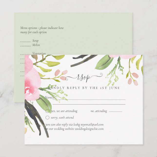 Postal Confirmación de Boda Aceituna Rubor Rosa (Anverso / Reverso)