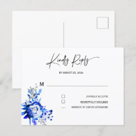 Postal Confirmación de Boda Azul Real y Plata