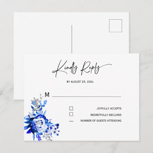 Postal Confirmación de Boda Azul Real y Plata (Anverso / Reverso)
