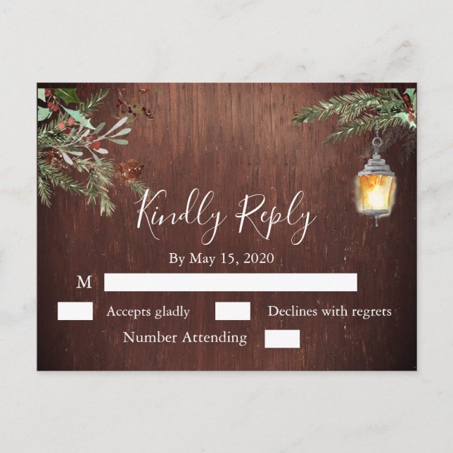 Postal Confirmación de Boda de Invierno de Pino de Navida (Anverso)