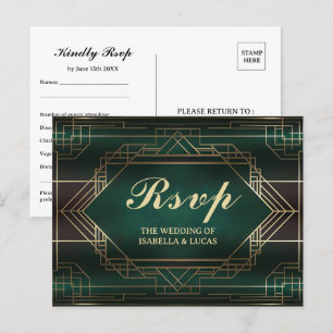 Postal Confirmación de Boda del Roaring 20s Verde Esmeral