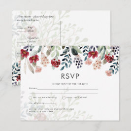 Postal Confirmación de Boda Floral Azul de Borgoña